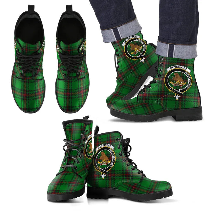 Scottish Beveridge Clan Crest Tartan Leather Boots