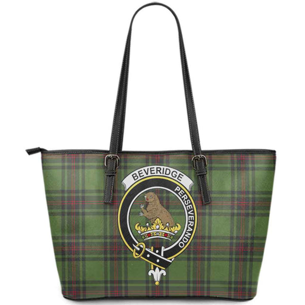 Scottish Beveridge Clan Crest Tartan Leather Tote Tartan Plaid