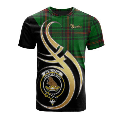 Scottish Beveridge Clan Crest Tartan T-Shirt Believe in Me Front Side Tartan Plaid