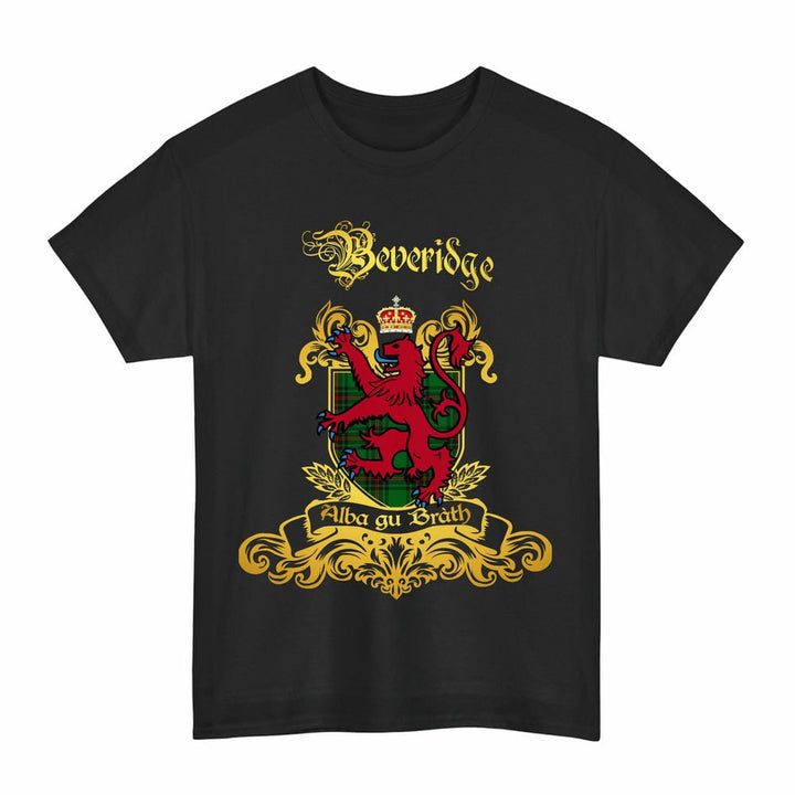 Scottish Beveridge Clan Tartan Lion Rampant of Scotland T-Shirt Tartan Plaid Black Color