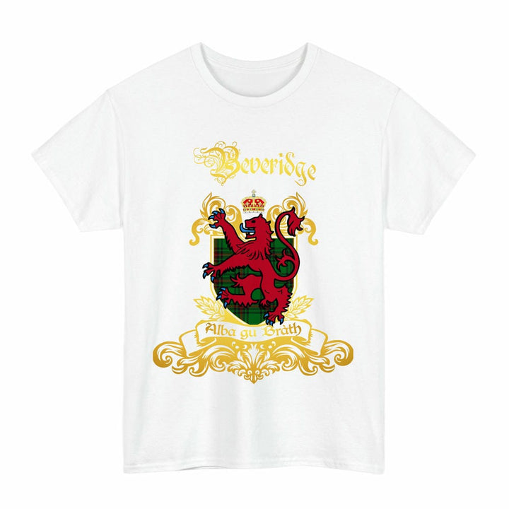 Scottish Beveridge Clan Tartan Lion Rampant of Scotland T-Shirt Tartan Plaid White Color