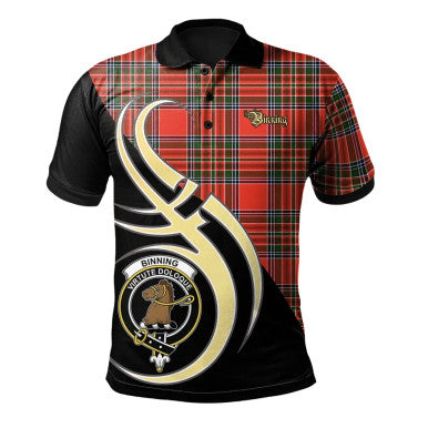 Scottish Binning Clan Crest Tartan Polo Shirt Believe in Me Front Side Tartan Plaid