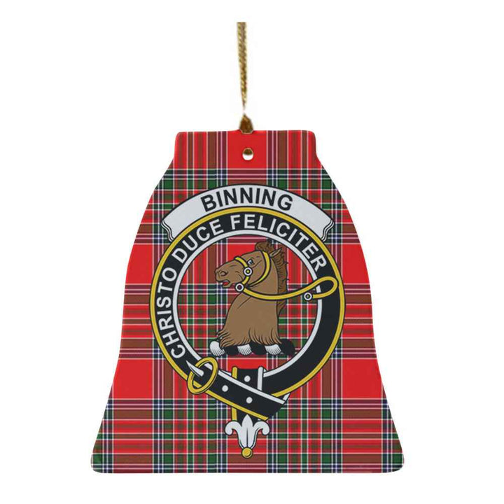 Scottish Binning of Wallifoord Clan Crest Tartan Ceramic Ornament Bell Shape Tartan Plaid
