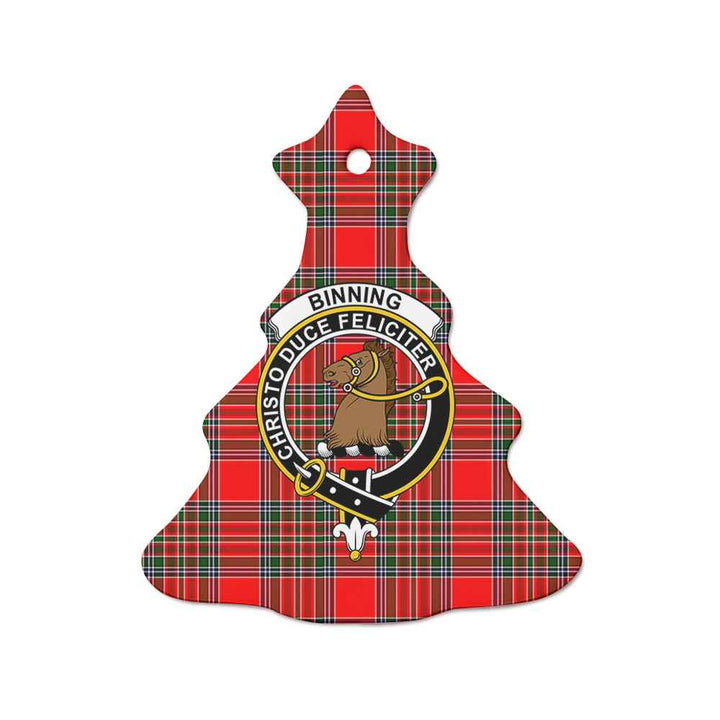 Scottish Binning of Wallifoord Clan Crest Tartan Ceramic Ornament Tree Shape Tartan Plaid