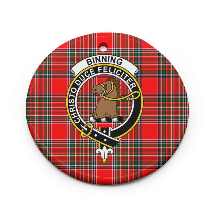 Scottish Binning of Wallifoord Clan Crest Tartan Ceramic Ornament Circle Shape Tartan Plaid