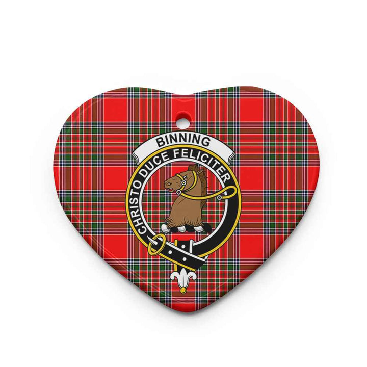 Scottish Binning of Wallifoord Clan Crest Tartan Ceramic Ornament Heart Shape Tartan Plaid