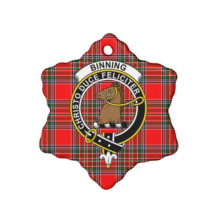 Scottish Binning of Wallifoord Clan Crest Tartan Ceramic Ornament Snow Flake Shape Tartan Plaid