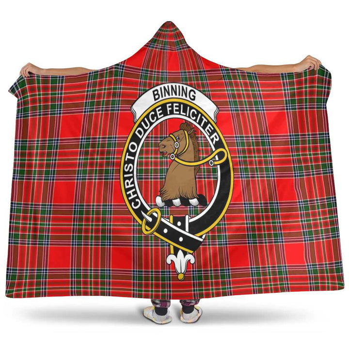 Scottish Binning of Wallifoord Clan Crest Tartan Hooded Blanket Tartan Plaid 1