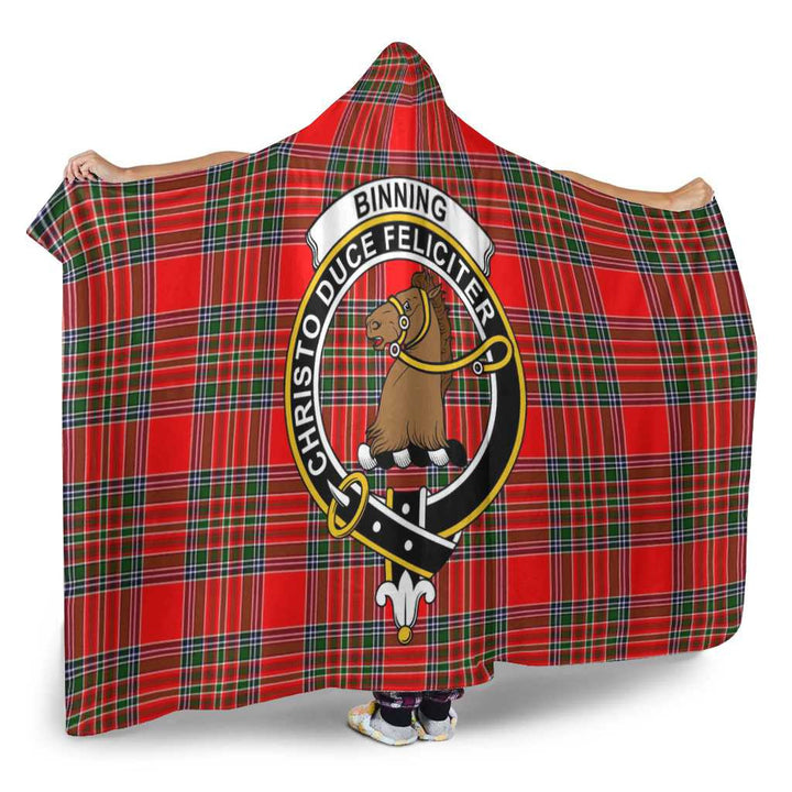 Scottish Binning of Wallifoord Clan Crest Tartan Hooded Blanket Tartan Plaid 2