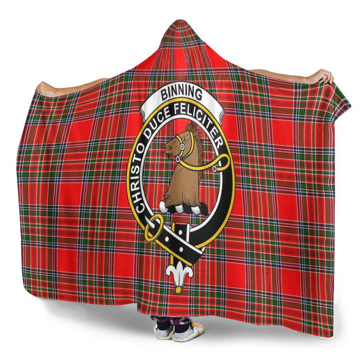 Scottish Binning of Wallifoord Clan Crest Tartan Hooded Blanket Tartan Plaid 3