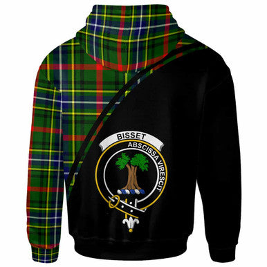 Scottish Bisset Clan Crest Tartan Curve Hoodie Back Side Tartan Plaid