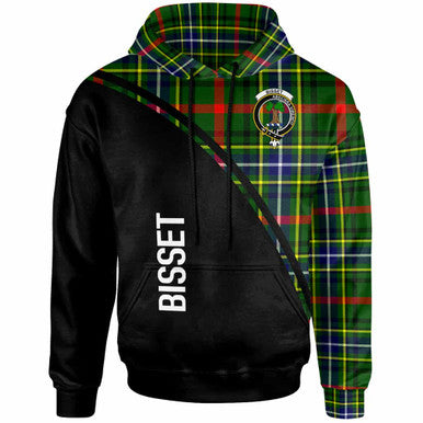 Scottish Bisset Clan Crest Tartan Curve Hoodie Front Side Tartan Plaid