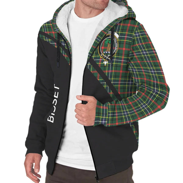 Scottish Bisset Clan Crest Tartan Curve Sherpa Hoodie