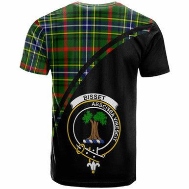 Scottish Bisset Clan Crest Tartan Curve T-Shirt Back Side Tartan Plaid