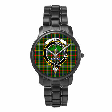 Scottish Bisset Clan Crest Tartan Folding Clasp Steel Quartz Watches Tartan Plaid Black 1
