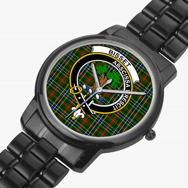 Scottish Bisset Clan Crest Tartan Folding Clasp Steel Quartz Watches Tartan Plaid Black 2
