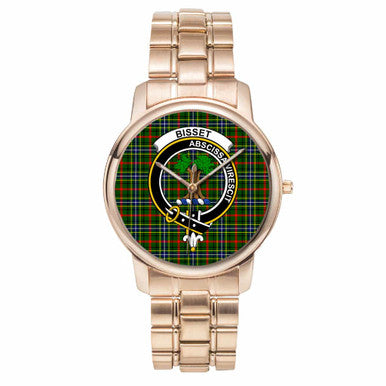 Scottish Bisset Clan Crest Tartan Folding Clasp Steel Quartz Watches Tartan Plaid Rose Gold 1