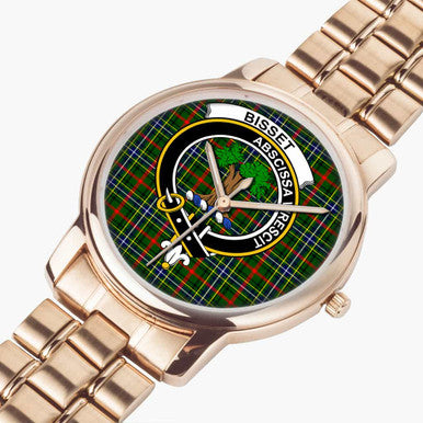 Scottish Bisset Clan Crest Tartan Folding Clasp Steel Quartz Watches Tartan Plaid Rose Gold 2