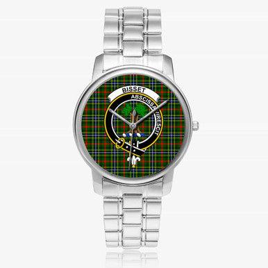Scottish Bisset Clan Crest Tartan Folding Clasp Steel Quartz Watches Tartan Plaid Silver 1