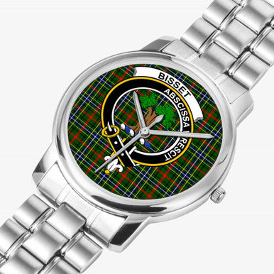 Scottish Bisset Clan Crest Tartan Folding Clasp Steel Quartz Watches Tartan Plaid Silver 2