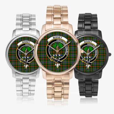 Scottish Bisset Clan Crest Tartan Folding Clasp Steel Quartz Watches Tartan Plaid All
