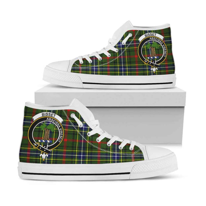 Scottish Bisset Clan Crest Tartan High Top Shoes White Sole Tartan Plaid