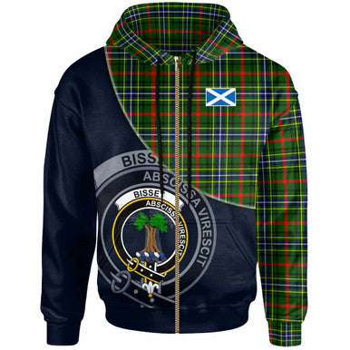 Scottish Bisset Clan Crest Tartan Hoodie - Bend Style Zip-up Tartan Plaid
