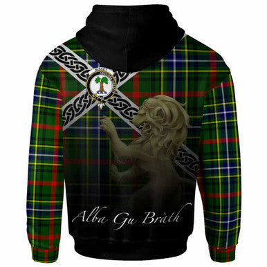 Scottish Bisset Clan Crest Tartan Hoodie - Scotland Lion Back Side Tartan Plaid