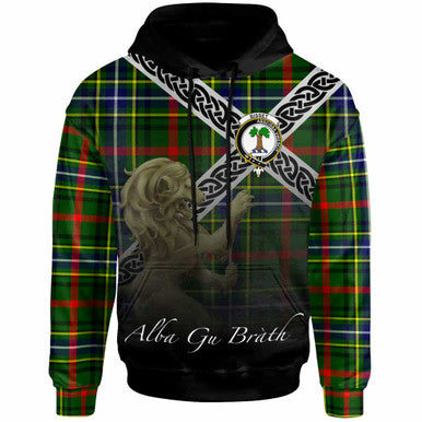 Scottish Bisset Clan Crest Tartan Hoodie - Scotland Lion Front Side Tartan Plaid