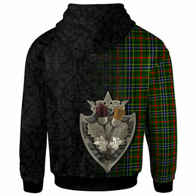 Scottish Bisset Clan Crest Tartan Hoodie - Half Thistle Flowers Celtic Design Back Side Tartan Plaid