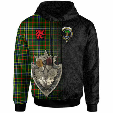 Scottish Bisset Clan Crest Tartan Hoodie - Half Thistle Flowers Celtic Design Front Side Tartan Plaid