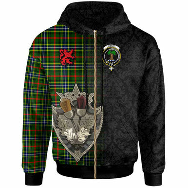 Scottish Bisset Clan Crest Tartan Hoodie - Half Thistle Flowers Celtic Design Zip-up Tartan Plaid