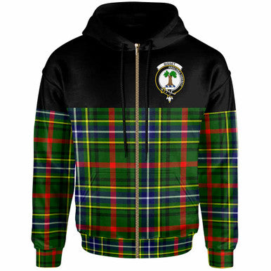 Scottish Bisset Clan Crest Tartan Hoodie - Horizontal Style Zip-up Tartan Plaid