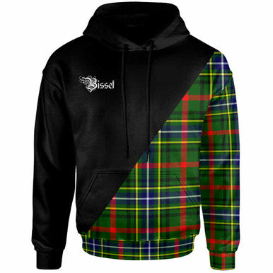 Scottish Bisset Clan Crest Tartan Hoodie - Military Logo Front Side Tartan Plaid