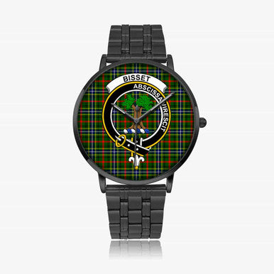 Scottish Bisset Clan Crest Tartan Instafamous Steel Quartz Watches Tartan Plaid Black 1
