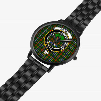 Scottish Bisset Clan Crest Tartan Instafamous Steel Quartz Watches Tartan Plaid Black 2
