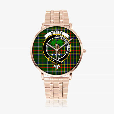 Scottish Bisset Clan Crest Tartan Instafamous Steel Quartz Watches Tartan Plaid Rose Gold 1
