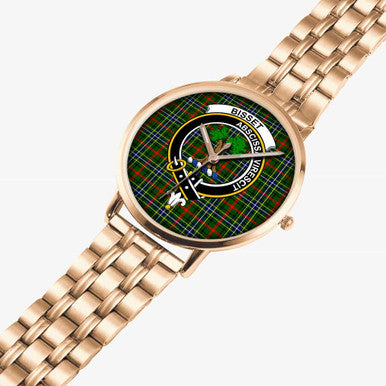 Scottish Bisset Clan Crest Tartan Instafamous Steel Quartz Watches Tartan Plaid Rose Gold 2