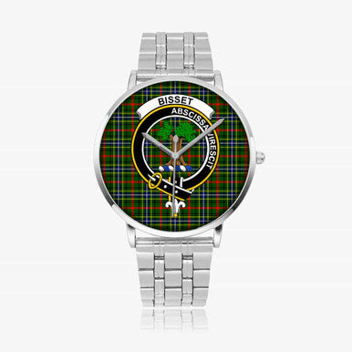 Scottish Bisset Clan Crest Tartan Instafamous Steel Quartz Watches Tartan Plaid Silver 1
