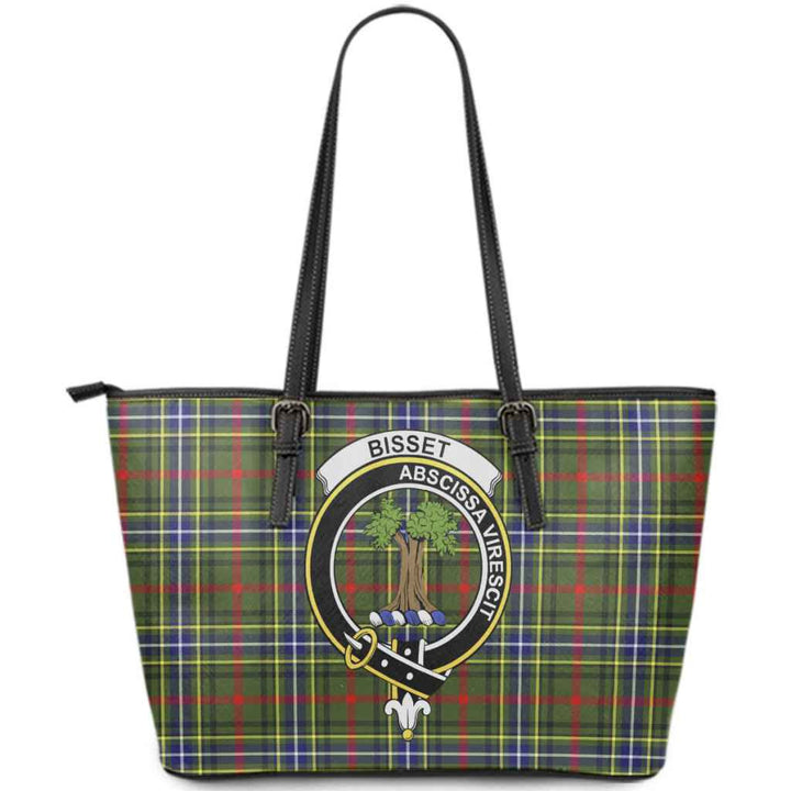 Scottish Bisset Clan Crest Tartan Leather Tote Tartan Plaid
