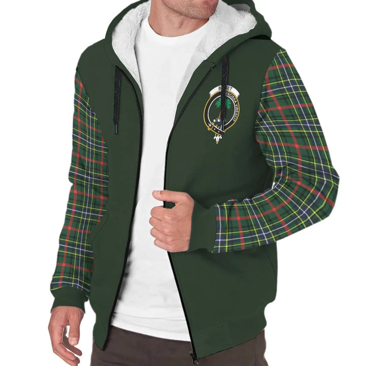Scottish Bisset Clan Crest Tartan Plaid Sleeve Sherpa Hoodie