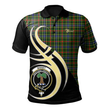 Scottish Bisset Clan Crest Tartan Polo Shirt Believe in Me Front Side Tartan Plaid