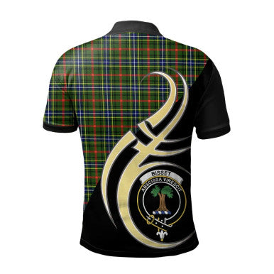Scottish Bisset Clan Crest Tartan Polo Shirt Believe in Me Back Side Tartan Plaid