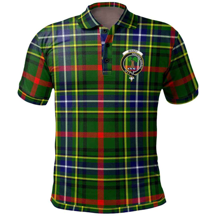 Scottish Bisset Clan Crest Tartan Polo Shirt Front Side Tartan Plaid