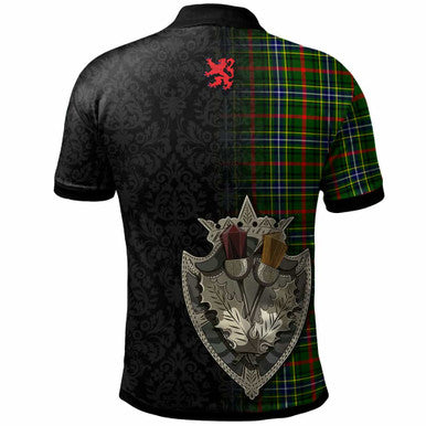 Scottish Bisset Clan Crest Tartan Polo Shirt - Half Thistle Flowers Celtic Design Back Side Tartan Plaid