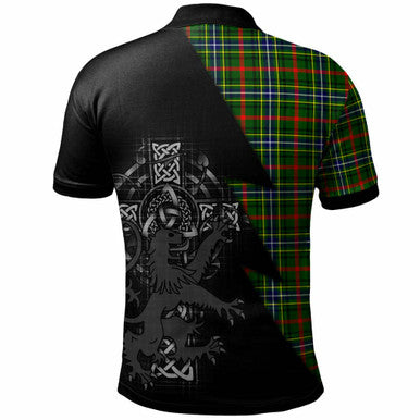 Scottish Bisset Clan Crest Tartan Polo Shirt - Lion Rampant Celtic Cross Flash Style Back Side Tartan Plaid