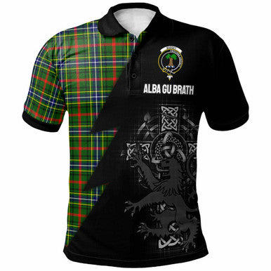 Scottish Bisset Clan Crest Tartan Polo Shirt - Lion Rampant Celtic Cross Flash Style Front Side Tartan Plaid