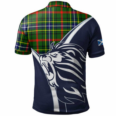 Scottish Bisset Clan Crest Tartan Polo Shirt - Scottish Flag With Lion Back Side Tartan Plaid