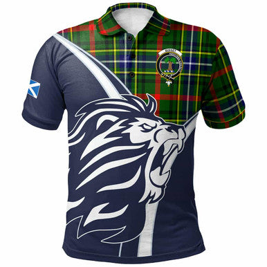 Scottish Bisset Clan Crest Tartan Polo Shirt - Scottish Flag With Lion Front Side Tartan Plaid