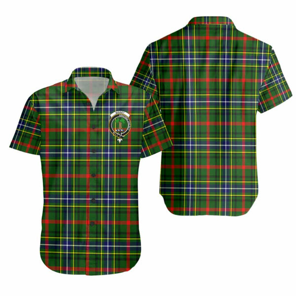 Scottish Bisset Clan Crest Tartan Short Sleeve Shirt Tartan Plaid